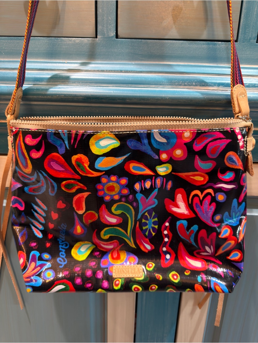 Consuela Black Multicolor Floral Crossbody Bag